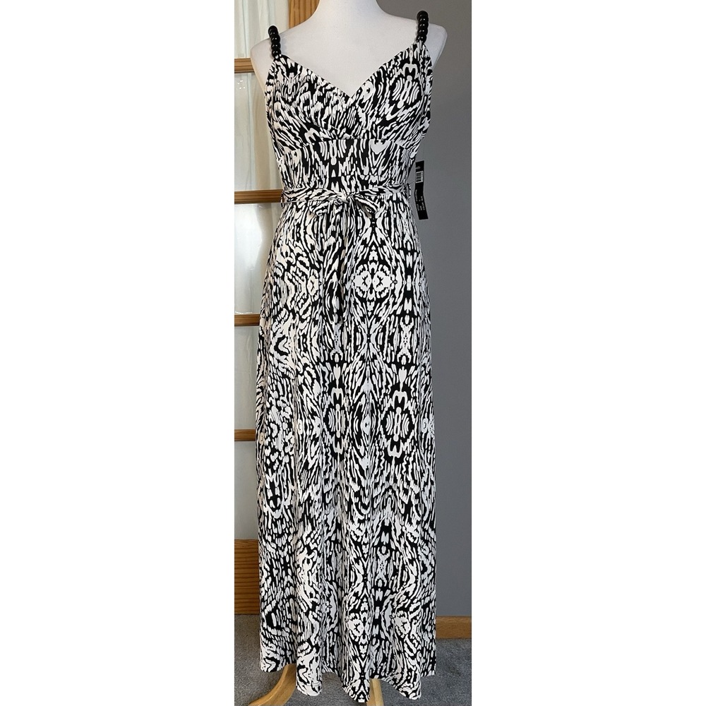 Milano Women's Maxi Dress L Black Abstract Beads Padded Busts Beach Whimsigoth